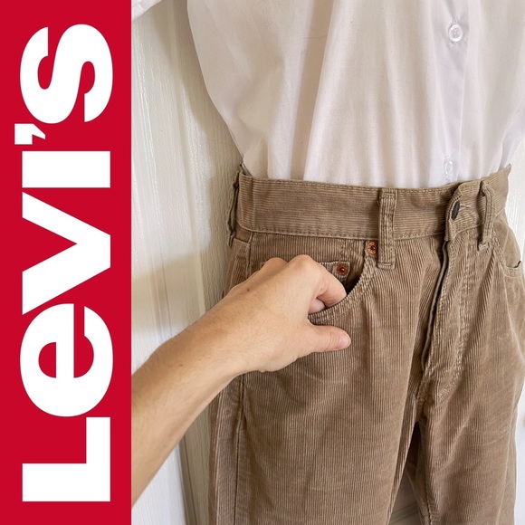 Vintage LEVI’S 551 tan corduroy button fly straight leg pants with white tab - Picture 4 of 16